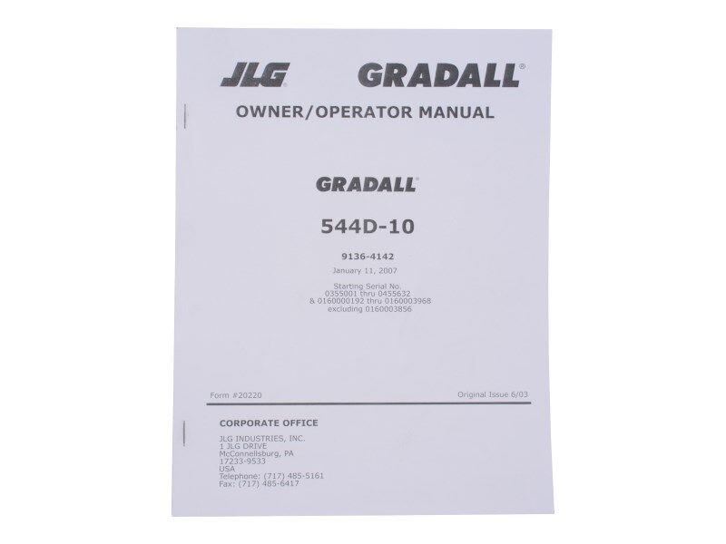 Part Number 91364142 544D Op Man Bef Sn0160003856 fits JLG