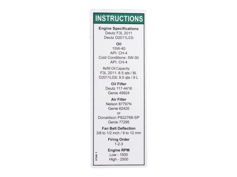 97548 Engine Spec Decal