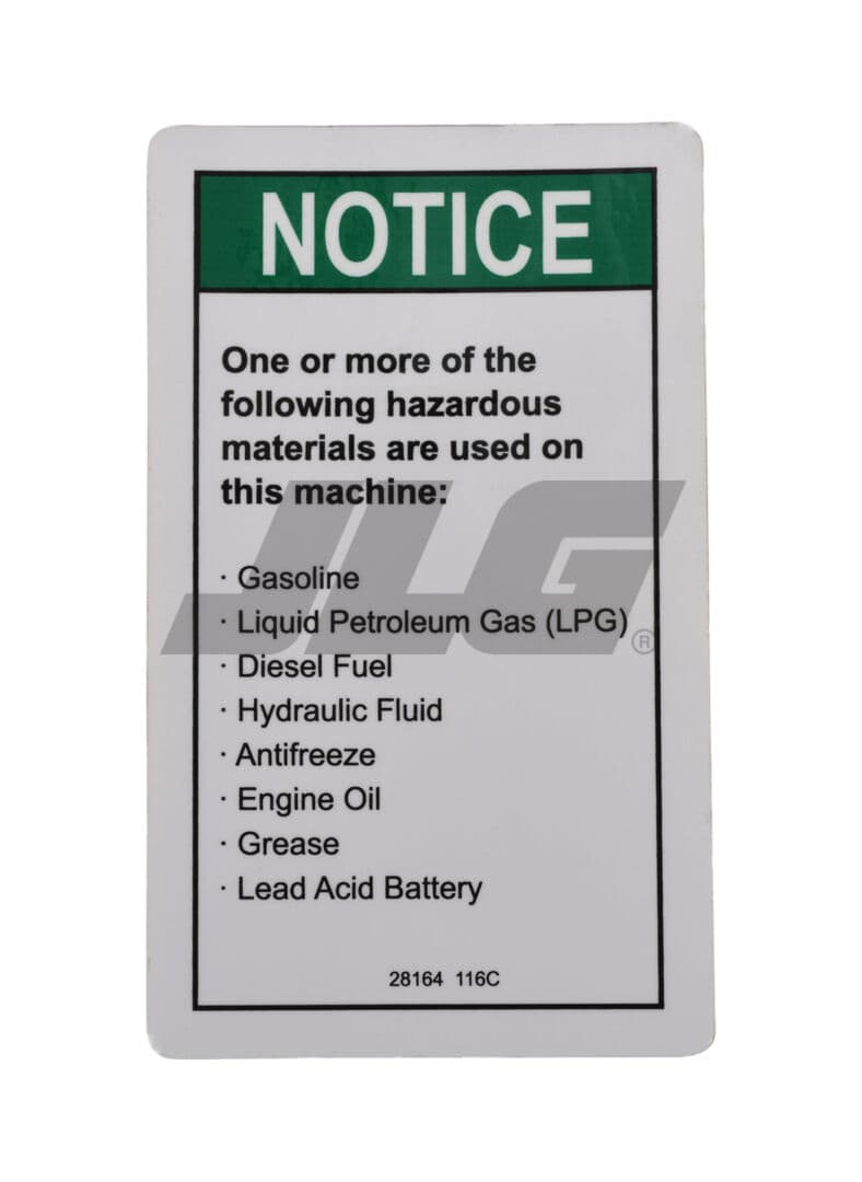 Part Number 28164 Notice Hazardous Mat'Ls fits Genie