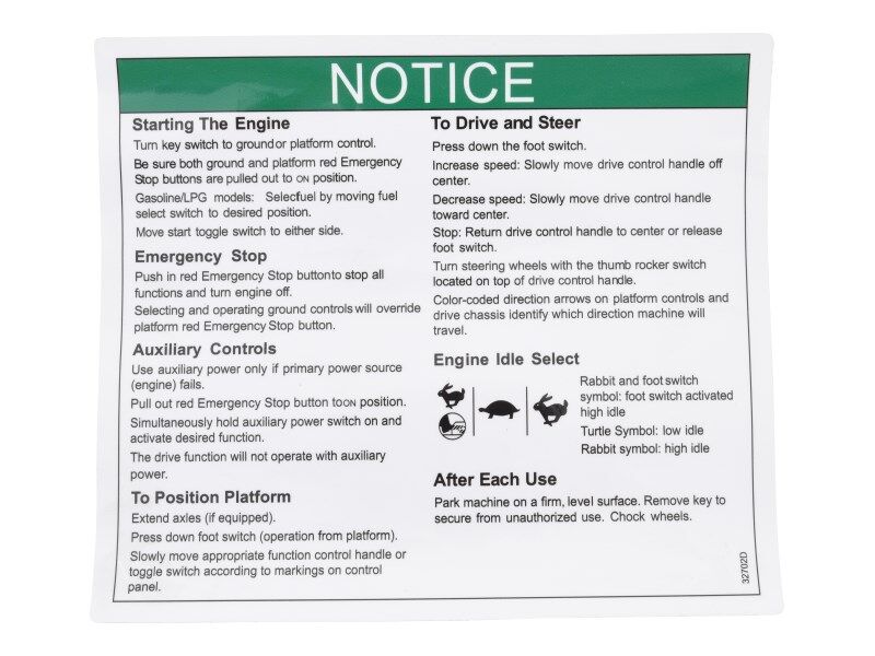 32702 Decal, Notice, Oper Inst | Genie