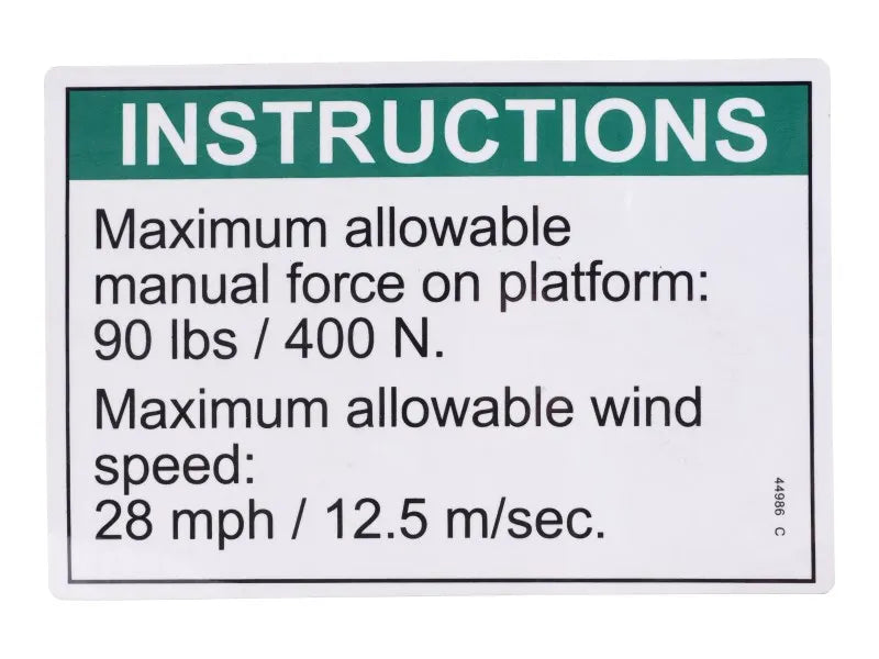 44986 Decal, Instr, Side Frc/Wind | Genie