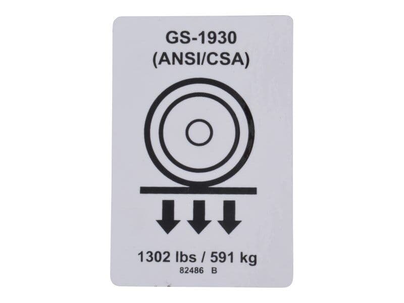 Part Number 82486 Label, Wheel Load 1930 fits Genie