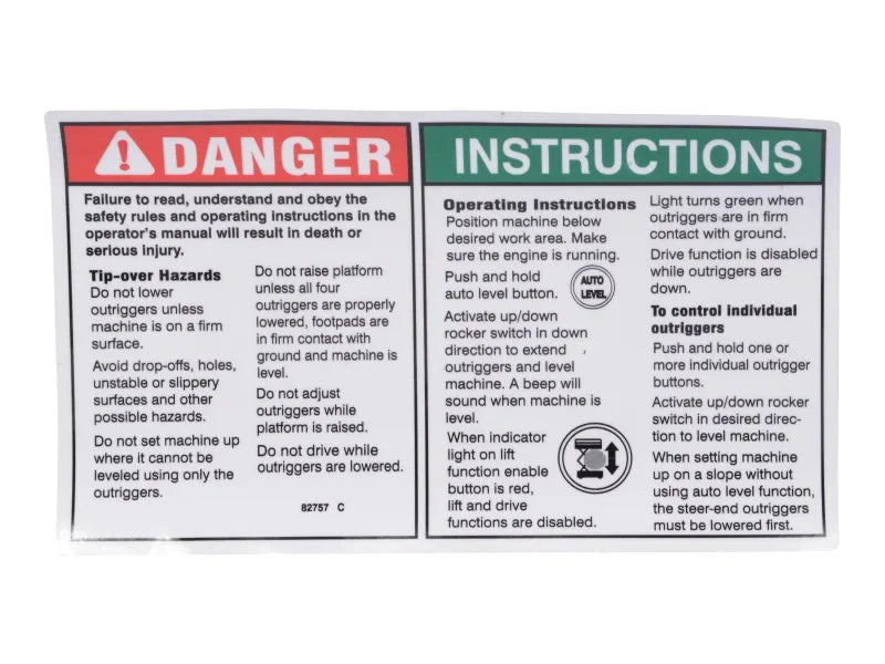 82757 Decal, Danger, Outrigger Saf | Genie