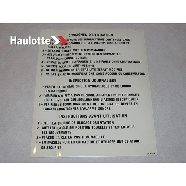 3078134280 Operating Instruction Label | Genuine Haulotte