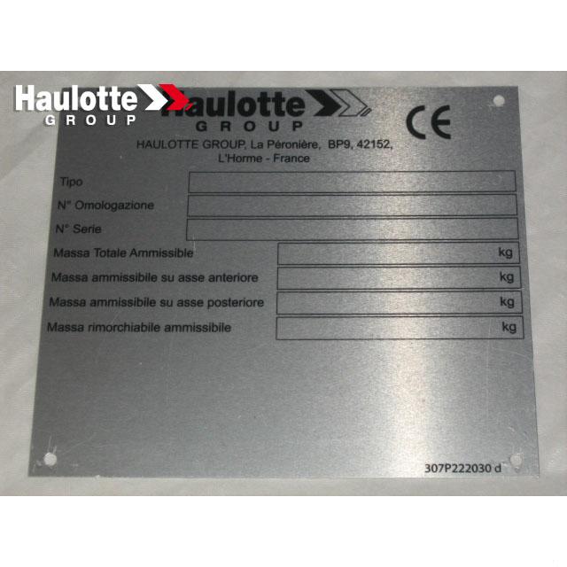 Part Number 307P222030 Manufacturer Plate fits Haulotte