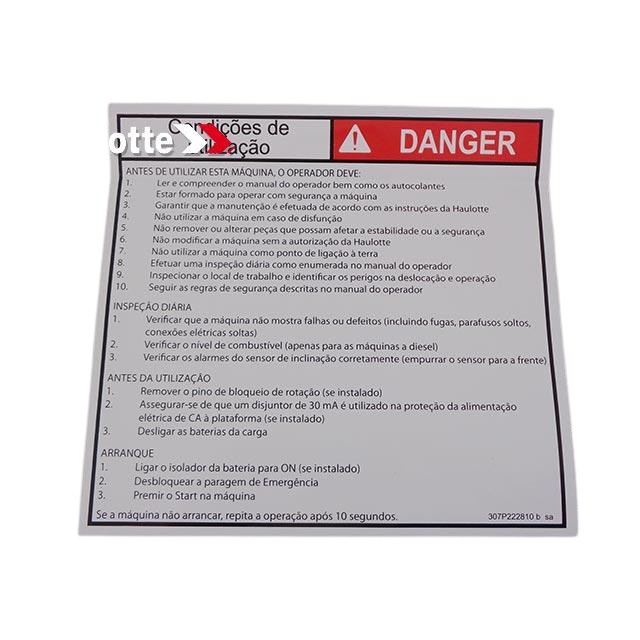 Part Number 307P222810 Operating Instructions Pt fits Haulotte
