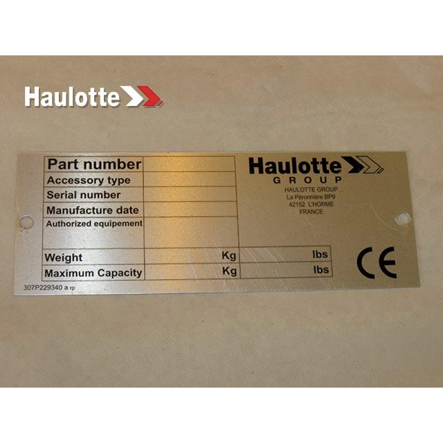 Part Number 307P229340 Label fits Haulotte