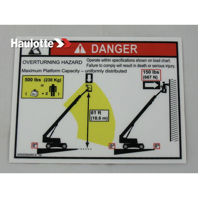 4000096940 Decal-Capacity-Single Load | Genuine Haulotte