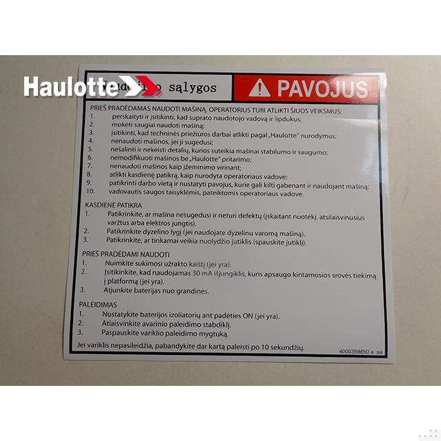 4000359850 Instruction Label | Genuine Haulotte