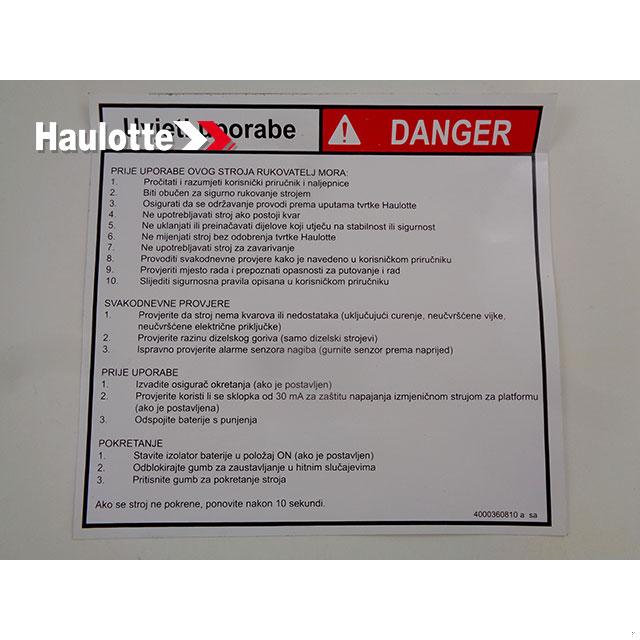 4000360810 Instruction Label | Genuine Haulotte