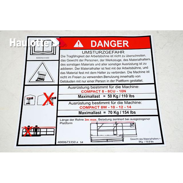 Part Number 4000673350 Danger fits Haulotte