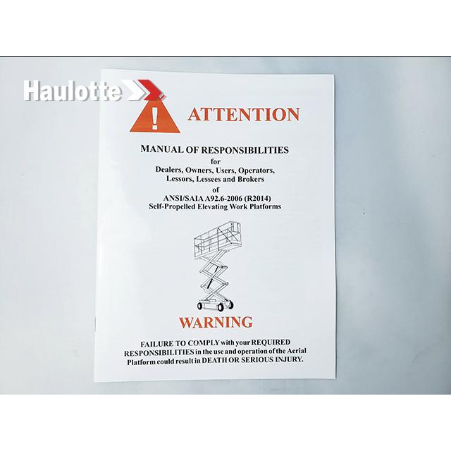 Part Number A92.6-2006 Manual Of Responsibilities-Scissor fits Haulotte