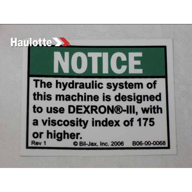 B06-00-0068 Decal-Notice-Low Foam Hyd Oil | Genuine Haulotte
