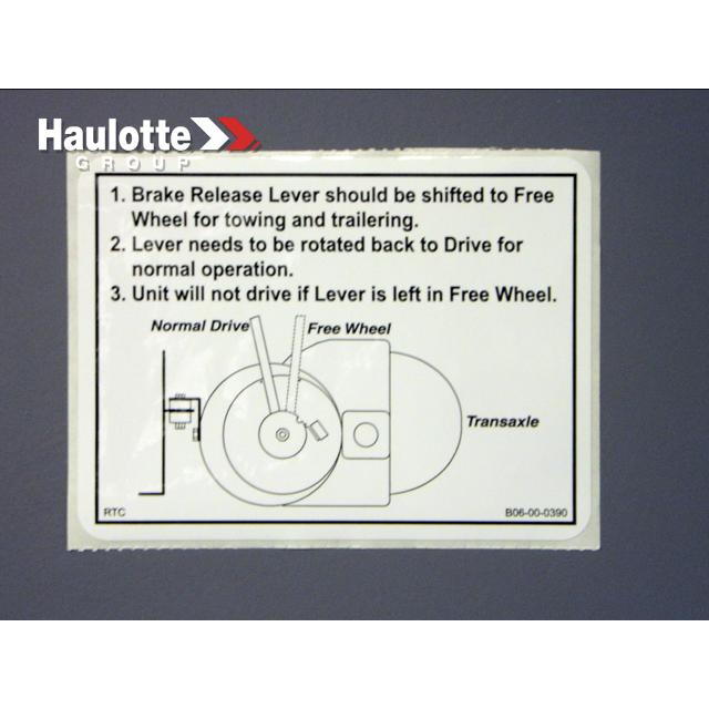 B06-00-0390 Decal-Transaxle Instruction | Genuine Haulotte