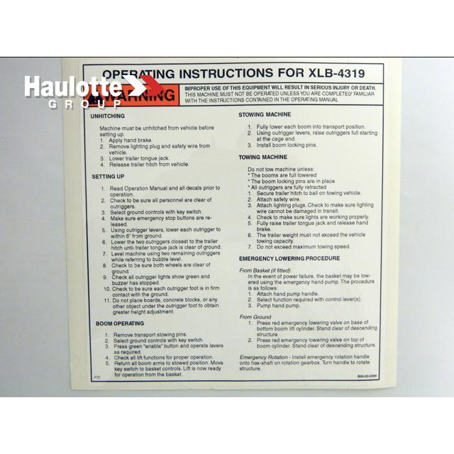 B06-00-0399 Decal-Abbr Oper Inst, 8-1/2Inw | Genuine Haulotte