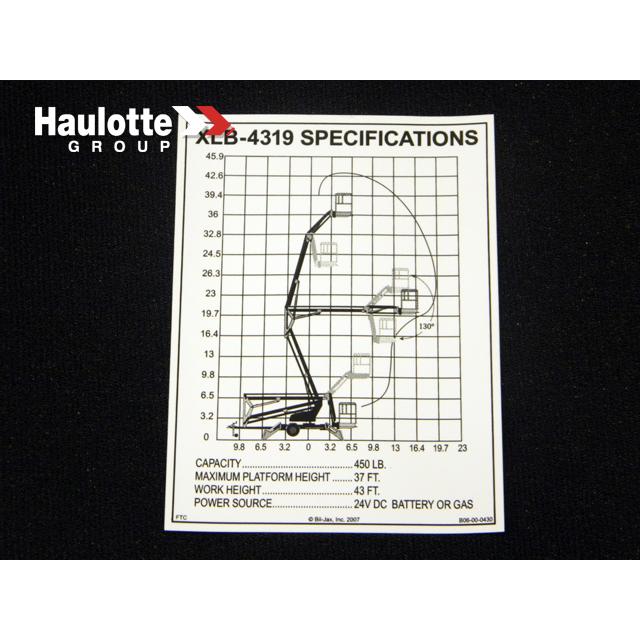 B06-00-0430 Decal-Xlb-4319 Specs, 4 7/8Inw | Genuine Haulotte