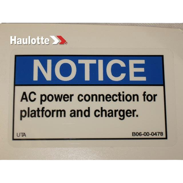 B06-00-0478 Decal-Notice-Ac Power Connection-2.5 X 1.5, Safety Blue And Black | Genuine Haulotte