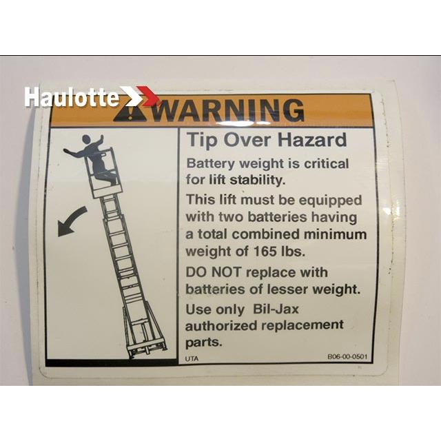 B06-00-0501 Decal-Esp 19 Tip Hazard Btry | Genuine Haulotte