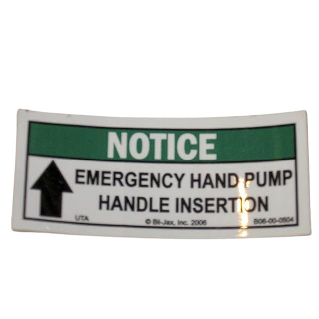 Part Number B06-00-0504 Decal-Notice-Emergency Hand Pump fits Haulotte