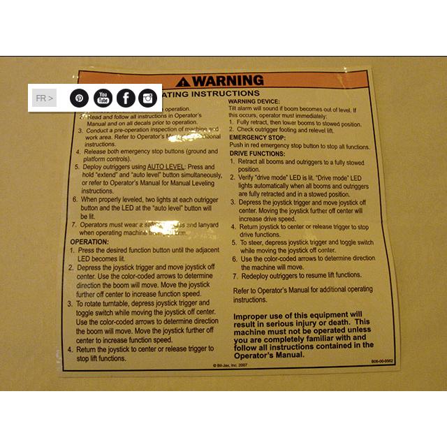 B06-00-0562 Decal-Warning-Platform Control Xbooms | Genuine Haulotte