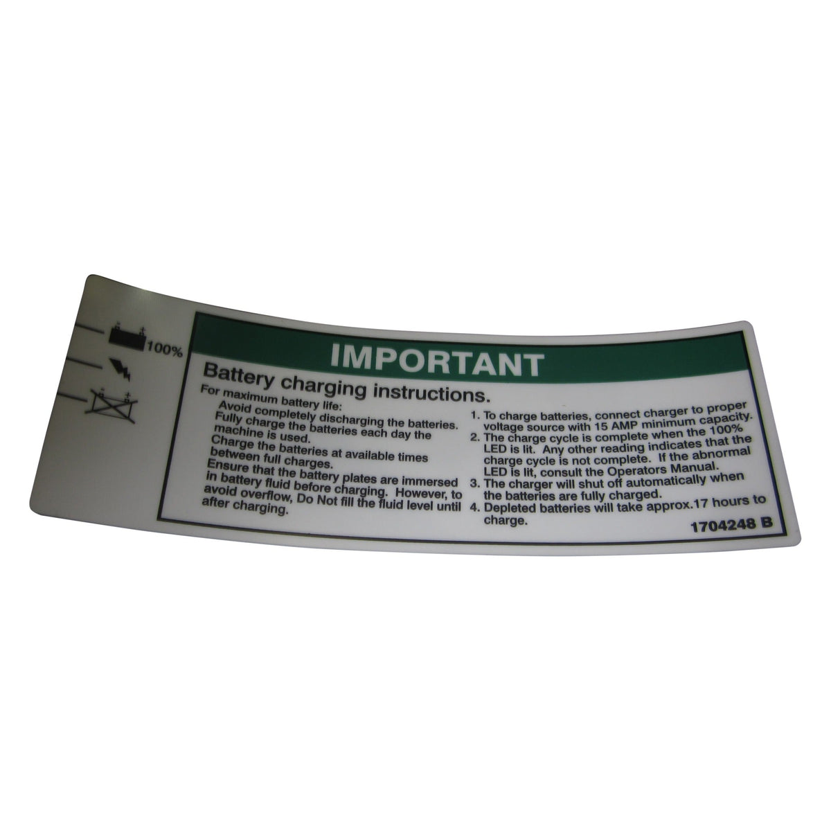 JLG 1704248 Decal, Battery Chargr Instr - Genuine JLG Replacement Part | BHE Lift Parts