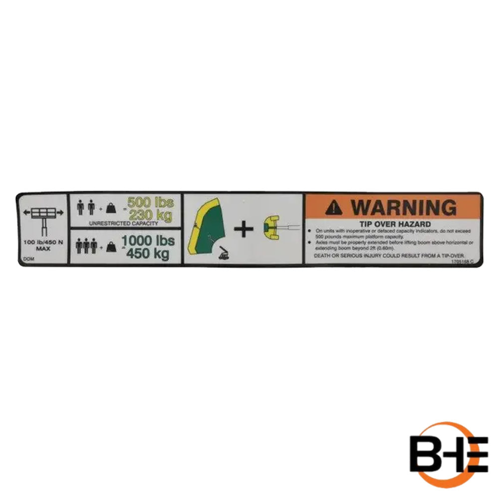Part Number 1705168 Decal, Plf Capacity 1200/1350 | JLG