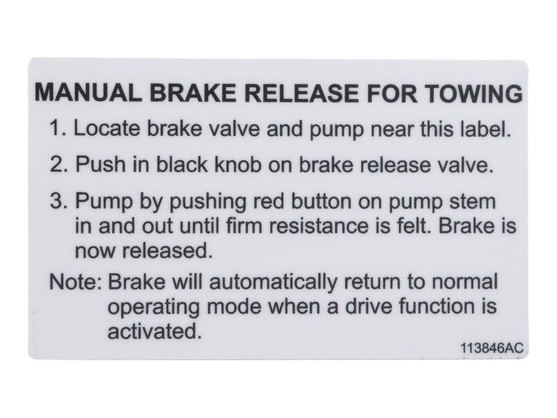 113846 Decal, Manual Brake Release | Skyjack
