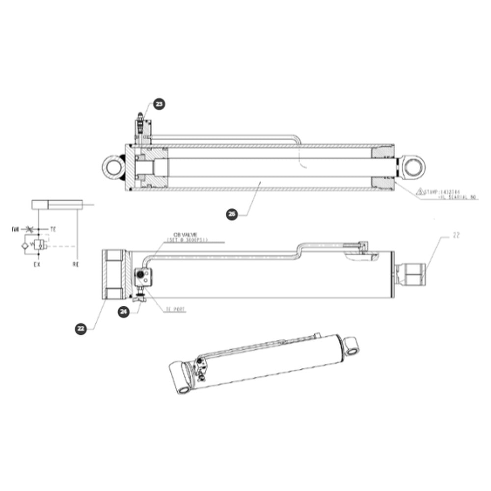 Part Number 1433744-3 Lift Cylinder, 6.50X33.13X3.00 | Genuine Snorkel