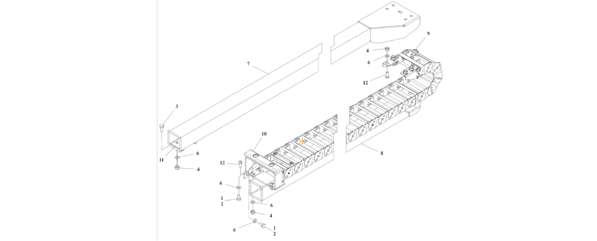 A diagram of JLG part number 1001165538 Power Track Installation.