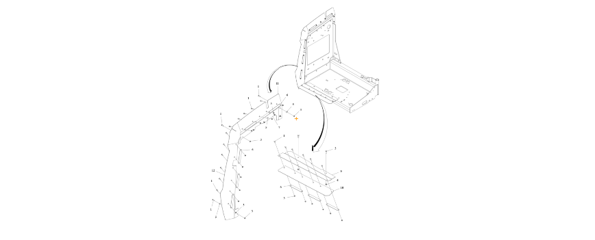 A diagram of JLG part number 1001170662 Engine Baffle Installation.