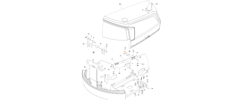 A diagram of JLG part number 1001206402 Hood Installation.