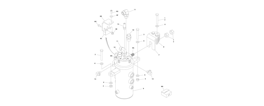 A diagram of JLG part number 1001189521 Rotary Coupling Installation.
