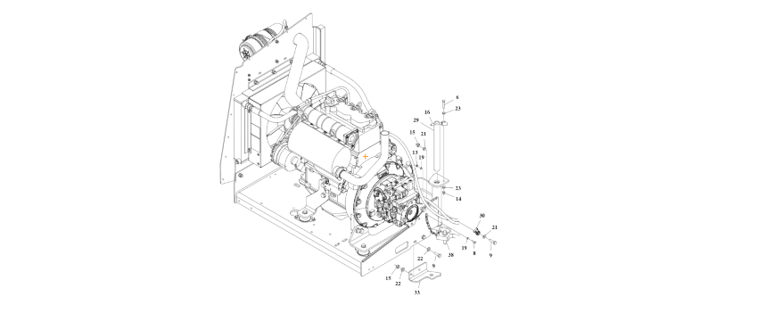 A diagram of JLG part number 1001190869 Engine Deutz T4I D2.3L3 Installation.