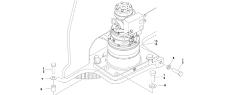 A diagram of JLG part number 1001228492 Swing Drive Installation