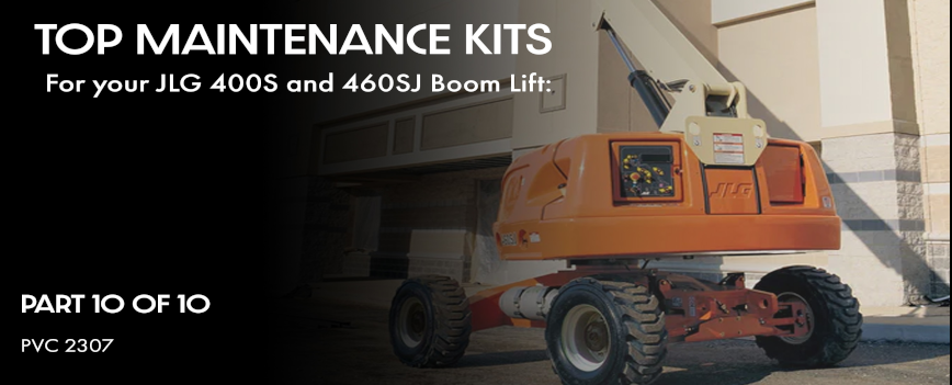 A JLG 400SC with the boom extended to work on the roof of a business. 