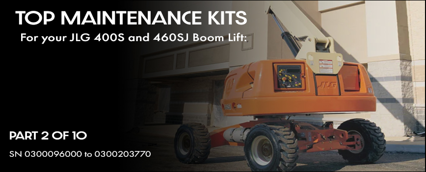 A JLG 400S with the boom extended to work on the roof of a business. 