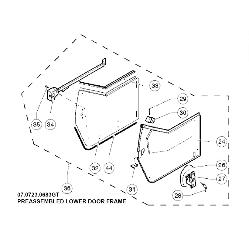 Part Number 07.0723.0683GT Preassembled Lower Door Frame fits Genie