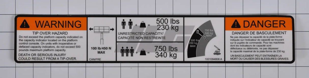 1001094806 Decal, Warning Dual Capacity | JLG