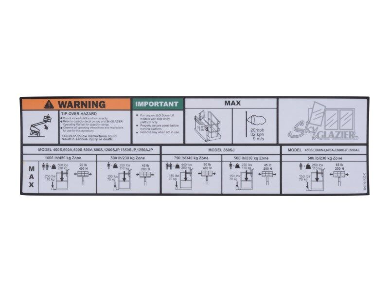 1001101420 Calcomanía, capacidad de Sky Glazier | JLG