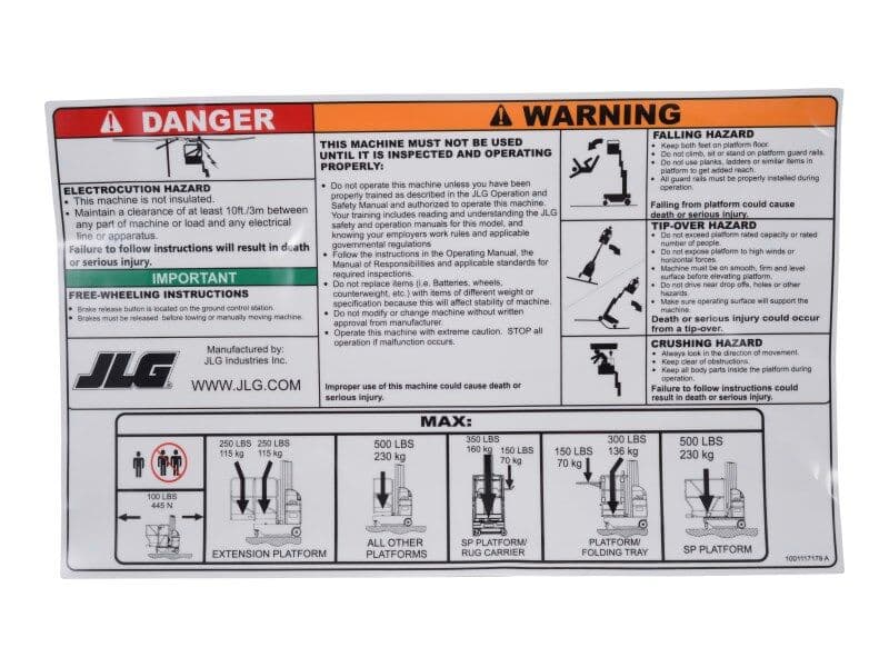 1001117179 Decal, Warning/Instruction Dom | JLG