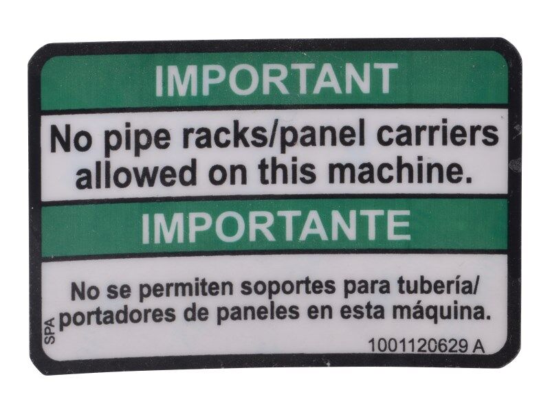 1001120629 Decal, No Pipe Racks Allowed | JLG