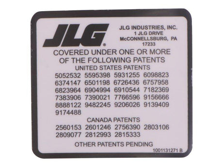 1001131271 Decal Patent Telehandlers 