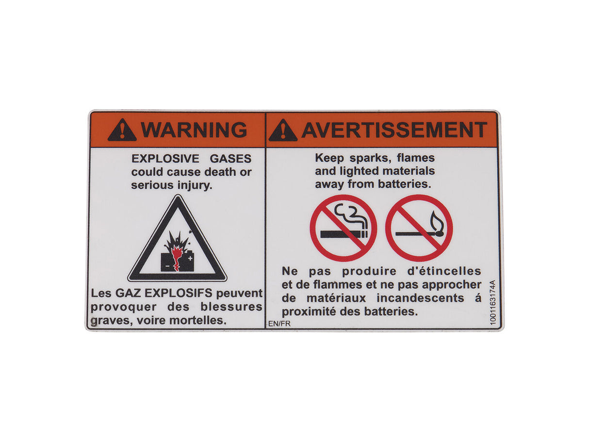 1001163174 Calcomanía, advertencia de batería (lata) | JLG
