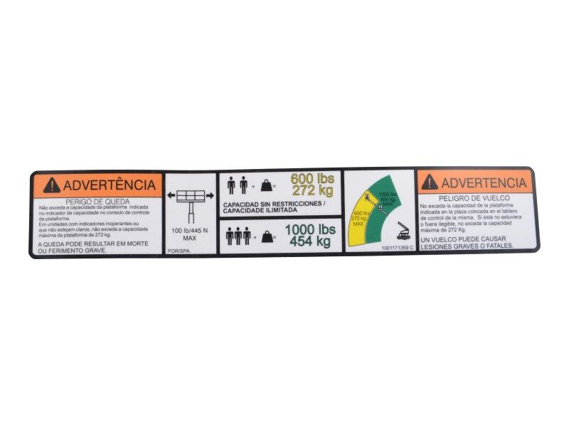 1001171359 Decal, Warning Dual Cap. (Spa) | JLG