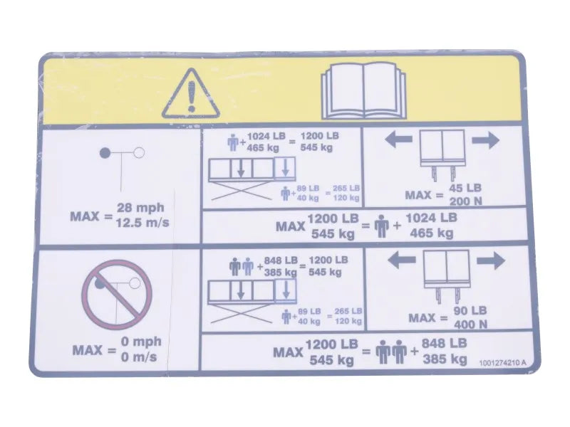 1001274210 Decal, Capacity(1200 Lb/545 Kg) | JLG