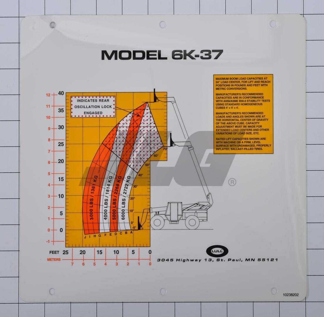 10238202 Flip Card, Model 6K-37 Load Ch (Lull #38202B) | JLG
