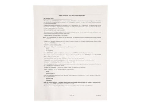 Part Number 10709971 Service Manual, M10K fits JLG