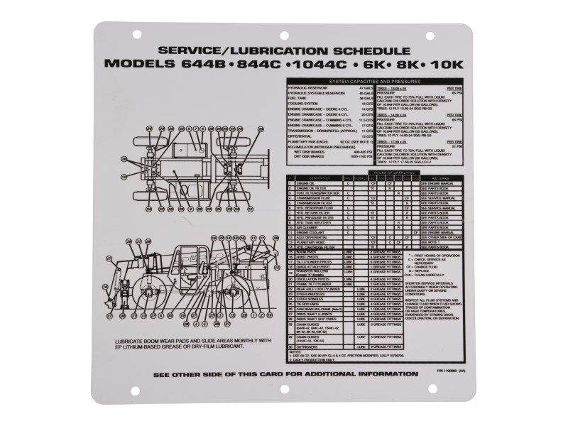 1100983 Flip Card, Service/Lube Schedu | JLG