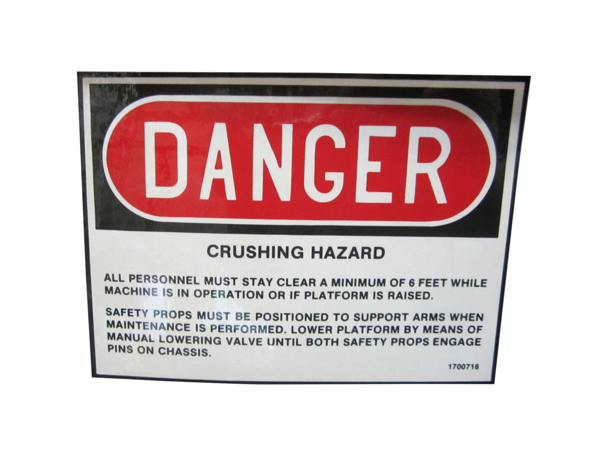 1700716 Danger Crushing Hazard Decal
