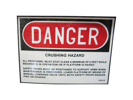 1700716 Danger Crushing Hazard Decal
